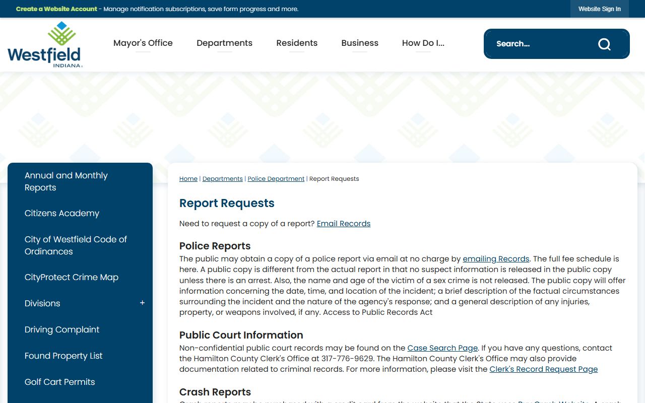 Westfield released inmates police department report requests page