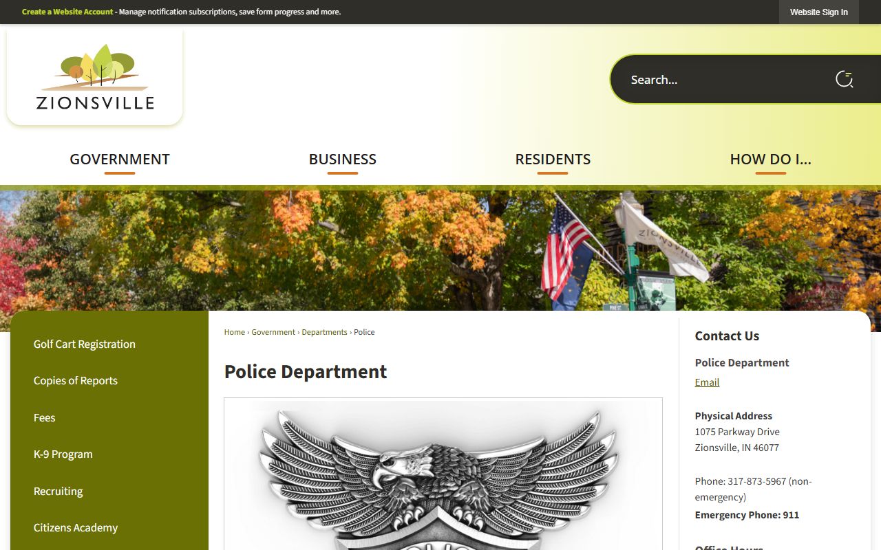 Zionsville released inmates police department contact page