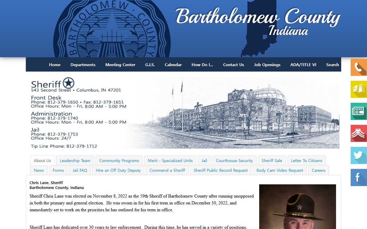 Bartholomew County Sheriff page for released inmates in Columbus Indiana