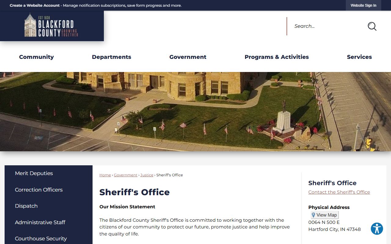 Blackford County Sheriff Office page for released inmates in Hartford City Indiana