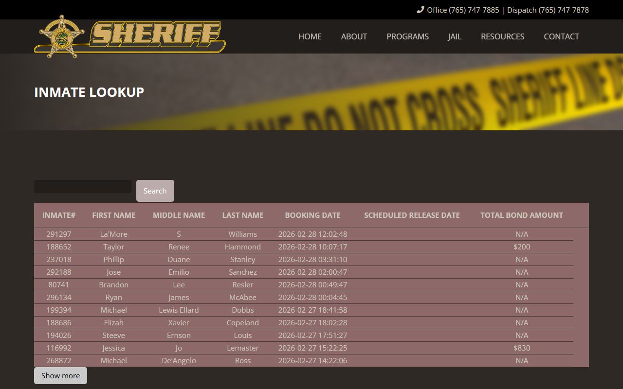 Delaware County Sheriff website for Delaware County released inmates