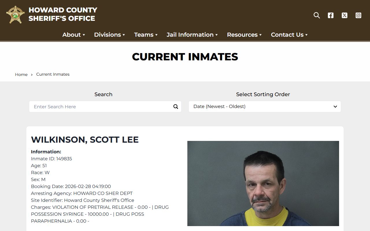 Howard County released inmates sheriff inmate search portal