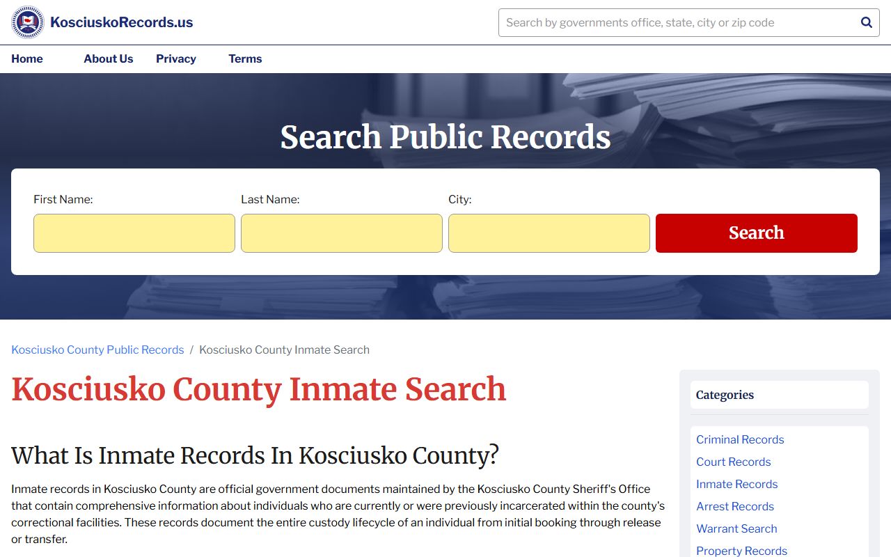 Kosciusko County released inmates inmate search portal Warsaw Indiana
