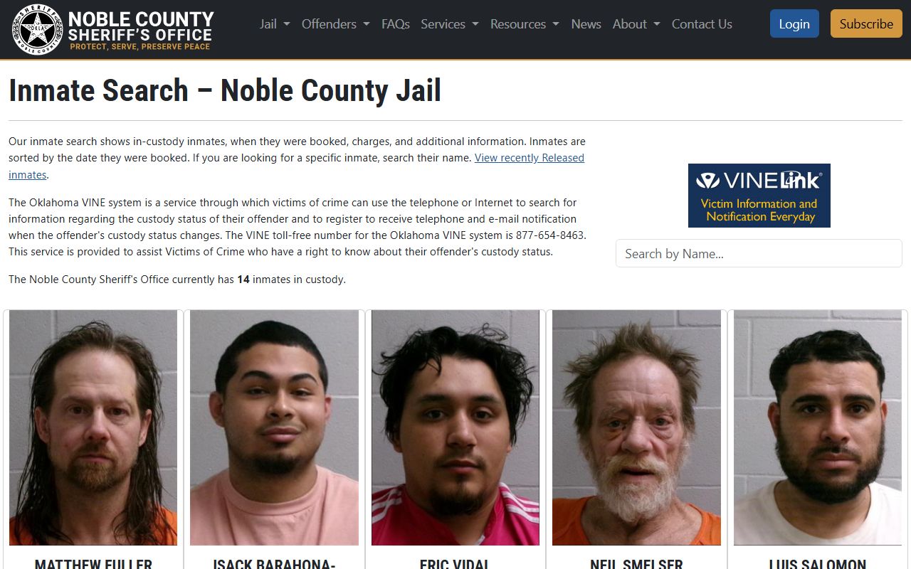Noble County released inmates sheriff inmate search portal