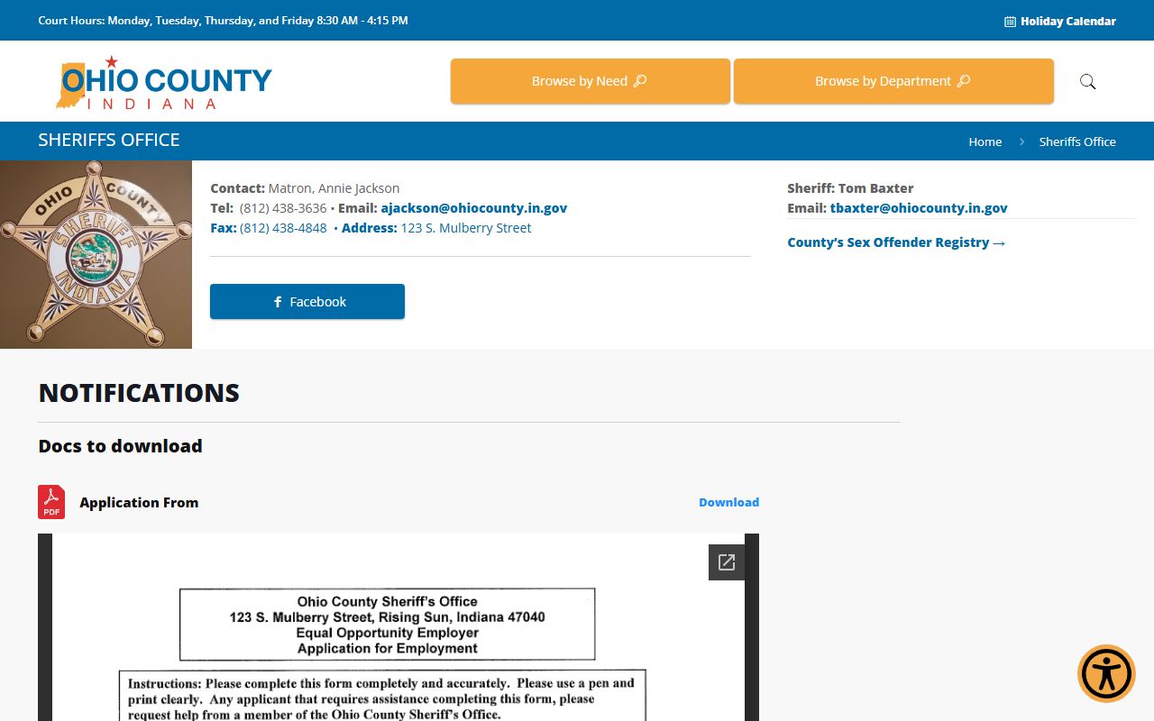 Ohio County released inmates sheriff office website