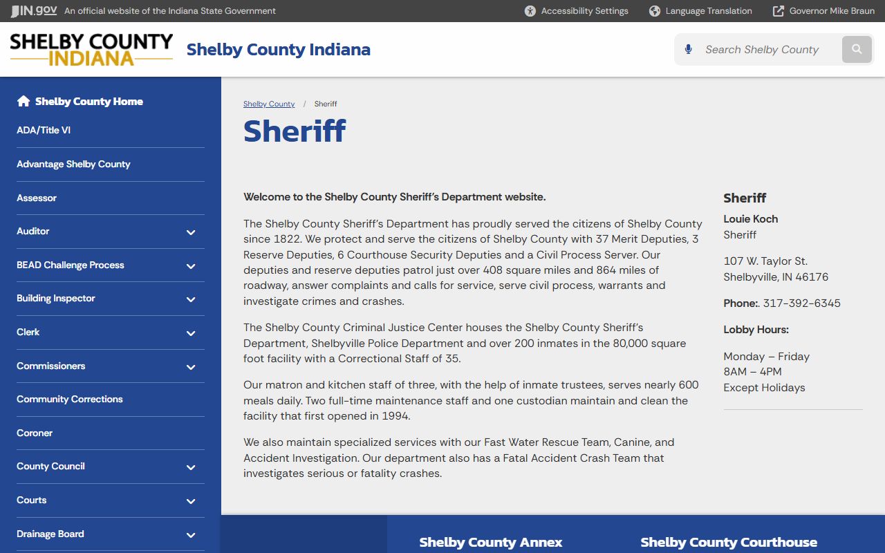 Shelby County released inmates sheriff office Indiana state portal