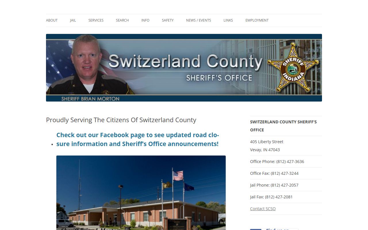 Switzerland County Sheriff website for Switzerland County released inmates information