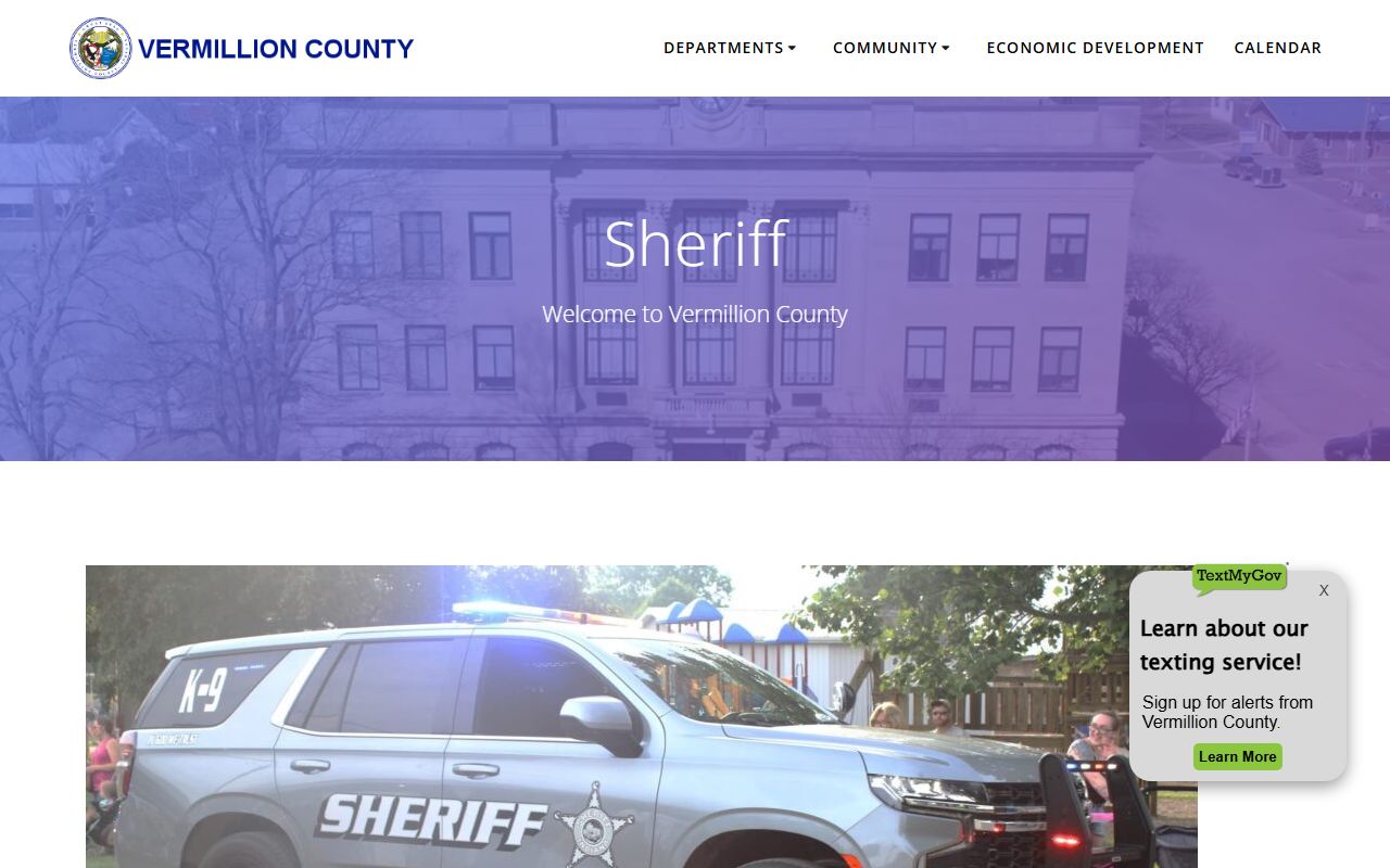 Vermillion County Sheriff Office page for released inmates records