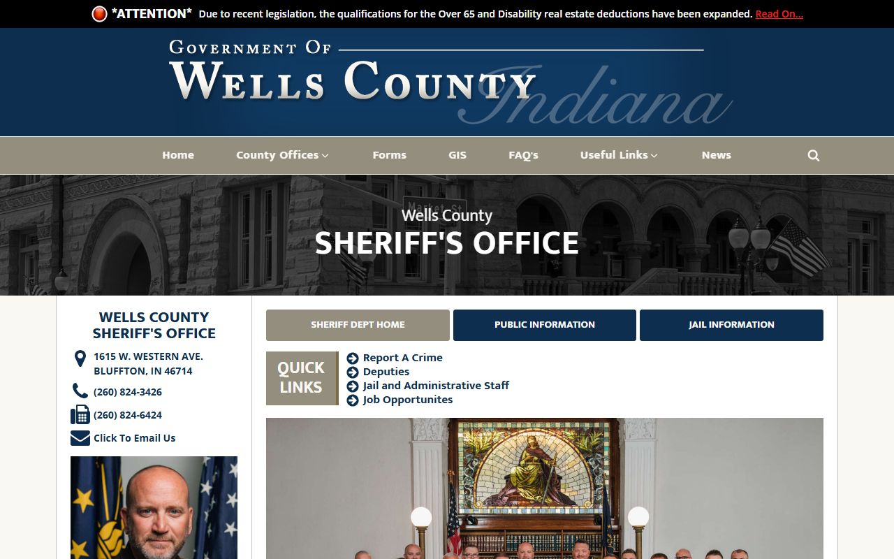 Wells County Sheriff Office page for released inmates records