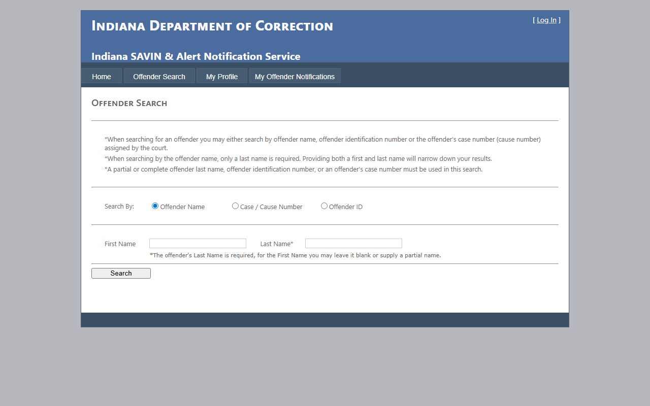 Indiana SAVIN victim notification database for released inmate searches